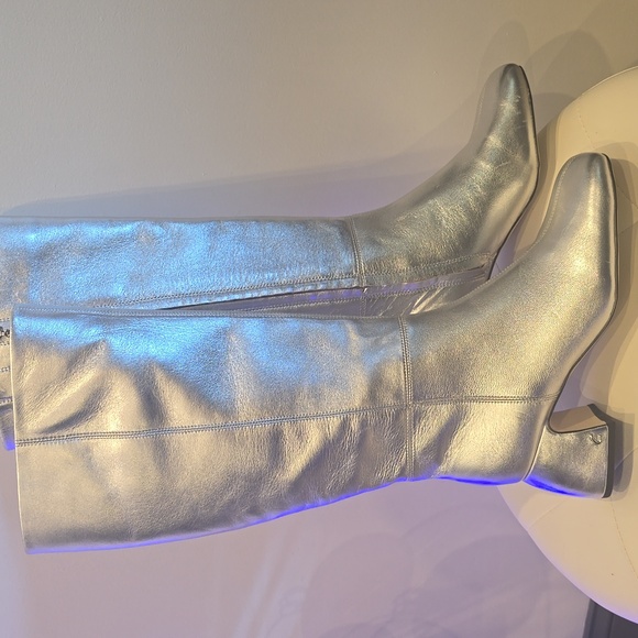 Sam EDELMAN silver Knee High Retro Zip Boots OAKLYN NEW 9 1/2 CIRCUS Hippie CHIC - Picture 3 of 4